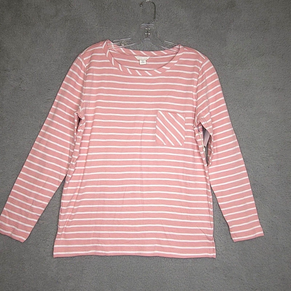 Caslon Sweater Womens S Pullover Pink White Stripe Long Sleeve Pocket Cotton New